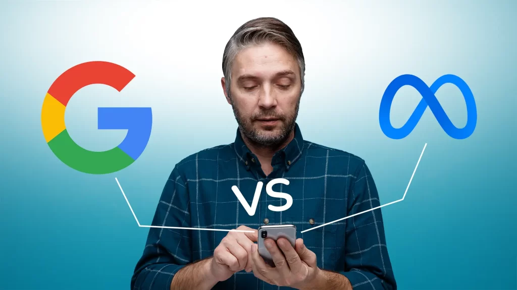 A man think to choose between Google Ads versus Meta Ads