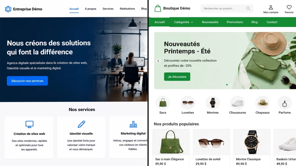 Un visuel exemple d'un site web qui veut passer vers un site transactionnel
